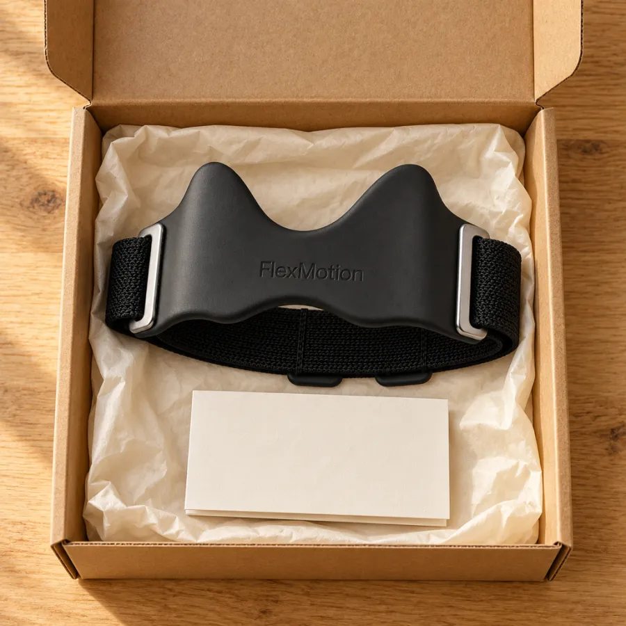 Geöffnetes Versandpaket mit FlexMotion und Anleitung